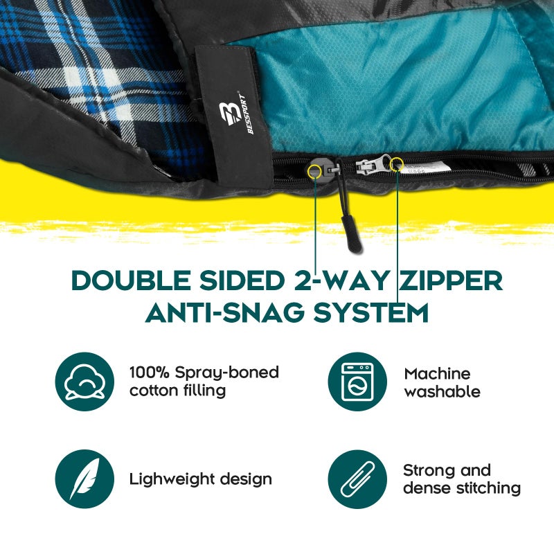 Bessport Sleeping Bag Winter | Flannel Lined 18â„‰ - 32â„‰ Extreme 3-4 Season Warm & Cool Weather Adult Sleeping Bags Large | Lightweight, Waterproof for Camping, Backpacking, Hiking - Image 4